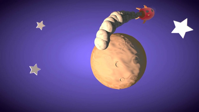 3D卡通太空火箭绕月飞行
