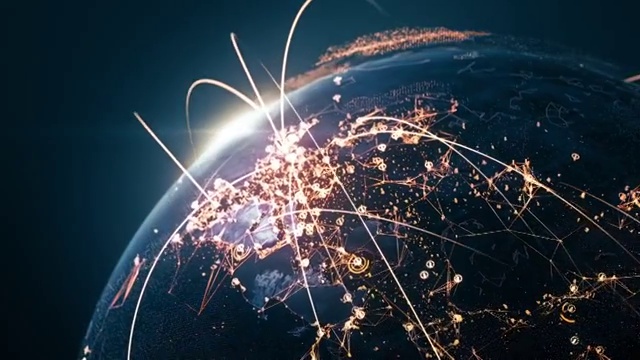 4k地球仪连接线路(近距离)- 6秒后可循环-国际网络/航班航线