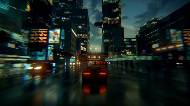 详情图-3d假视频游戏。赛车模拟。夜晚的城市。灯雨后。第2部分。