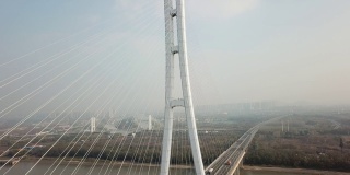南京长江大桥、长江三桥、长江大桥公路交通鸟瞰图