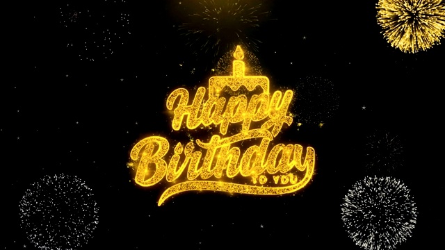 祝你生日快乐，天空烟花写金颗粒爆炸烟花表演