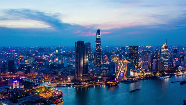越南胡志明市天际线从白天到夜晚的时间流逝