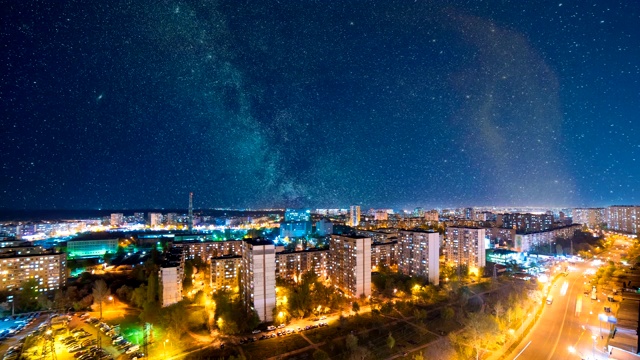 詳情圖-在星空背景下的美麗的夜城景色。時間流逝