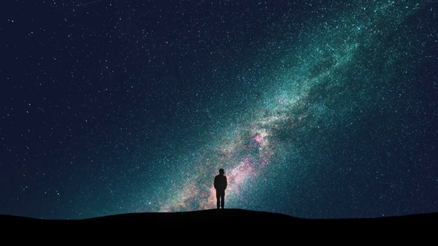 詳情圖-星空背景上的男人剪影。時(shí)間流逝