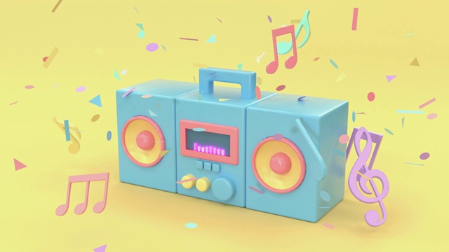 详情图-3d渲染运动卡通风格音乐技术概念蜡笔彩色场景