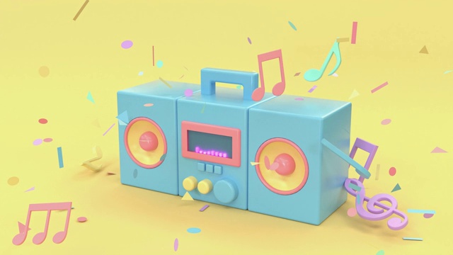 详情图-3d渲染运动卡通风格音乐技术概念蜡笔彩色场景