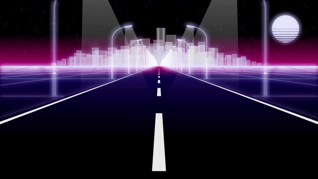 夜城市道路80复古背景循环3d渲染