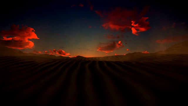 沙漠映衬着美丽的夕阳，倾斜4K