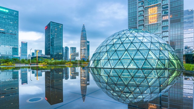 详情图-深圳后海科技大厦城市风景延时从黄昏到夜晚。