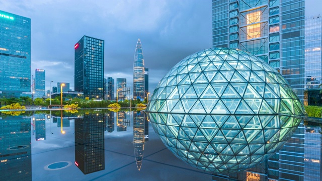 详情图-深圳后海科技大厦城市风景延时从黄昏到夜晚。