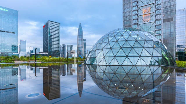 详情图-深圳后海科技大厦城市风景延时从黄昏到夜晚。