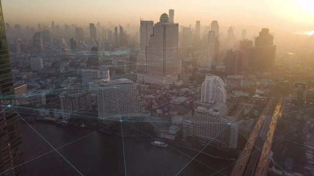 詳情圖-4K分辨率大數(shù)據(jù)連接，通信網(wǎng)絡(luò)。智慧城市，物聯(lián)網(wǎng)。泰國(guó)曼谷的城市