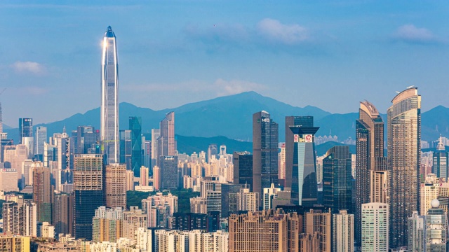 延时放大深圳福田区CBD天际线。深圳,中国