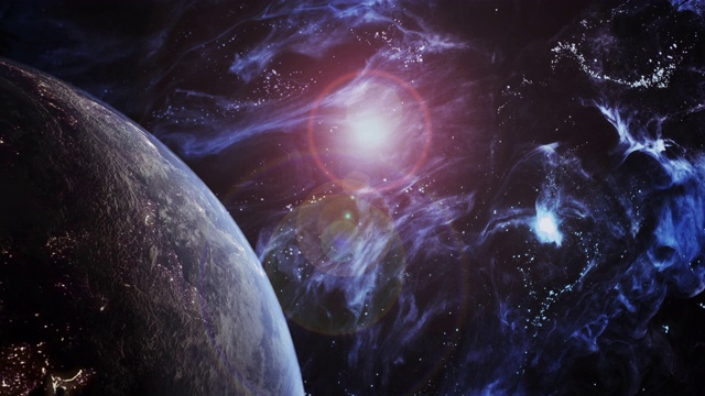 未來宇宙中的旋轉(zhuǎn)藍(lán)色地球