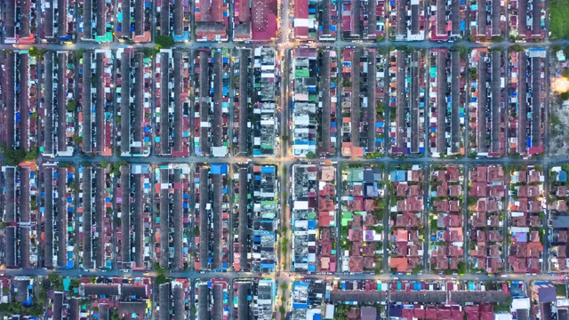詳情圖-住宅區(qū)域或村莊在俯視圖上的時間推移
