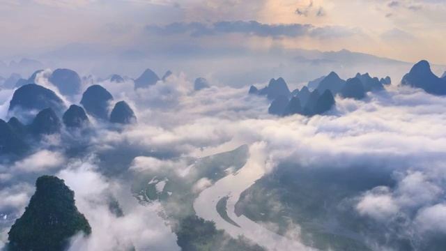 鸟瞰图广西-时间推移