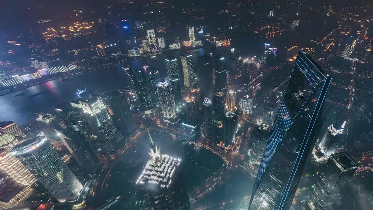 T/L ZI夜景上海城市网络鸟瞰图