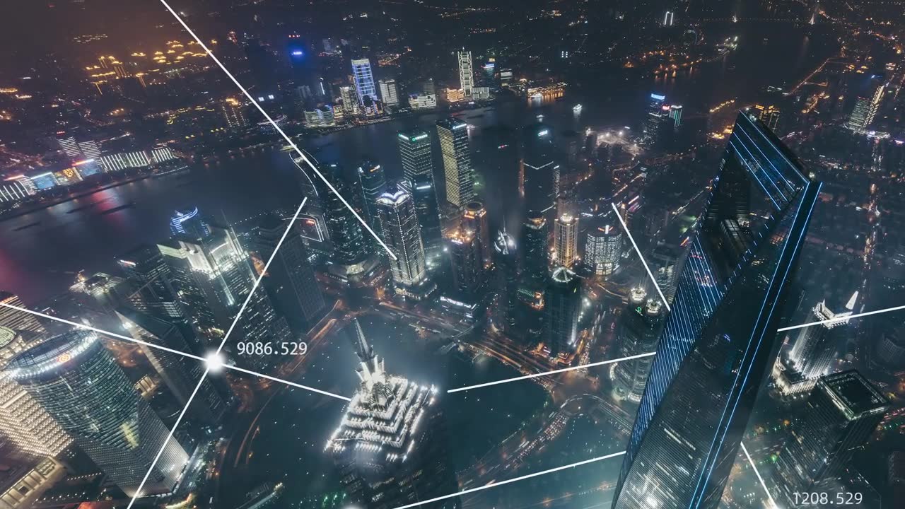 详情图-T/L,ZI夜景上海城市网络鸟瞰图