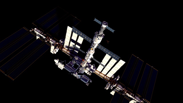 4 k。宇宙飞船与国际空间站对接。亮度通道。
