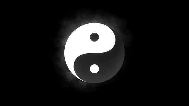 动画符号太极在黑色的背景。