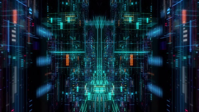 飞行的未来中央处理单元。循环/ 3D渲染
