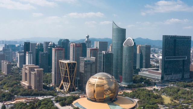 鸟瞰图杭州的城市景观，时间流逝