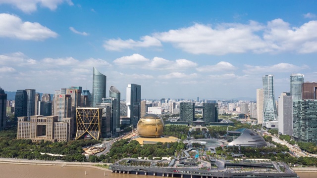 鸟瞰图杭州的城市景观，时间流逝