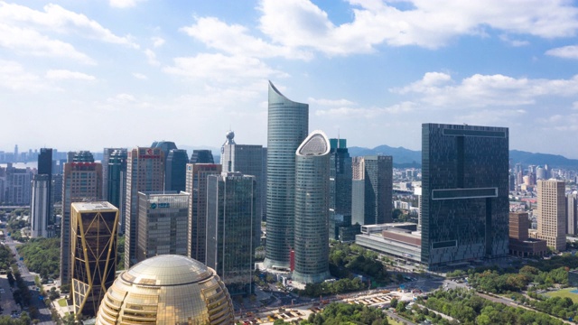 鸟瞰图杭州的城市景观，时间流逝