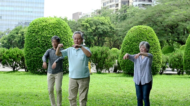 老人们在公园里练太极