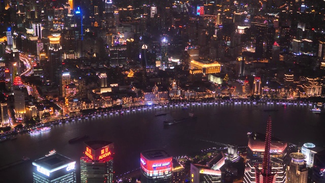 上海夜景鸟瞰图，70国庆灯光秀，4k镜头，延时视频。
