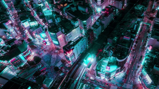 詳情圖-4k分辨率的時(shí)間流逝鳥瞰圖的東京城市景觀霓虹燈色調(diào)，科技未來(lái)的城市概念