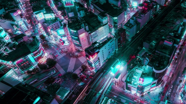 詳情圖-4k分辨率的時(shí)間流逝鳥瞰圖的東京城市景觀霓虹燈色調(diào)，科技未來(lái)的城市概念
