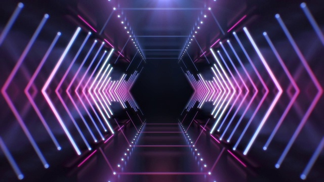 霓虹六角形隧道无尽无缝循环动画背景。
