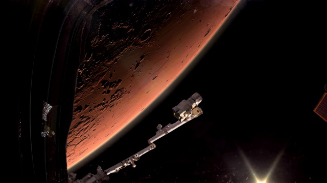 火星轨道上的宇宙飞船。