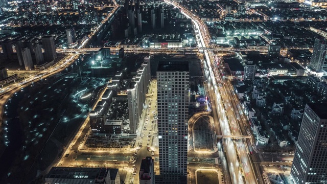 城市道路夜景鸟瞰图