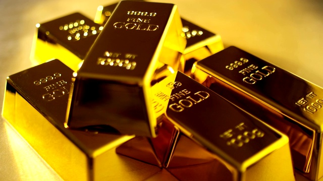 一堆金条。金融的概念。