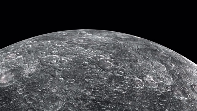 飞越水星表面，电脑生成。真实的科学背景的3d渲染。这张图片的元素是由美国宇航局提供的