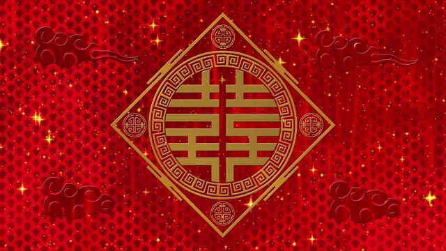 詳情圖-農(nóng)歷新年、春節(jié)以雙喜臨門(mén)為背景，象征彩云、星光閃爍。中國(guó)新年紅紙背景活動(dòng)。3,d渲染動(dòng)畫(huà)。無(wú)縫循環(huán)4k視頻