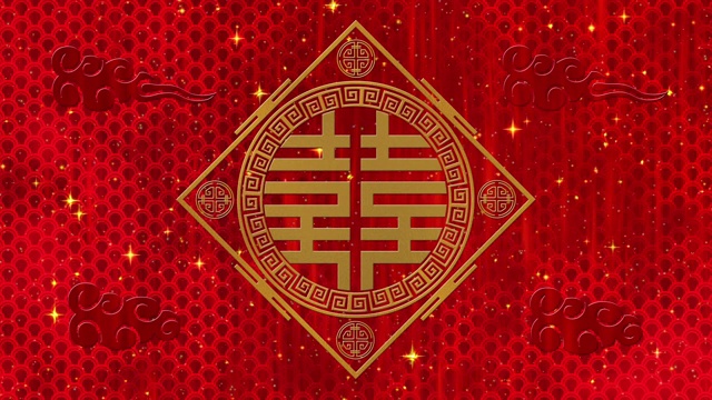 詳情圖-農(nóng)歷新年、春節(jié)以雙喜臨門(mén)為背景，象征彩云、星光閃爍。中國(guó)新年紅紙背景活動(dòng)。3,d渲染動(dòng)畫(huà)。無(wú)縫循環(huán)4k視頻
