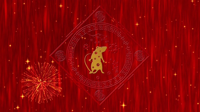 詳情圖-農(nóng)歷新年，春節(jié)背景有金鼠、煙花、星星。春節(jié)動畫節(jié)日活動。3D渲染無縫循環(huán)4k視頻