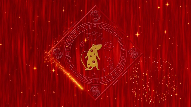 詳情圖-農(nóng)歷新年，春節(jié)背景有金鼠、煙花、星星。春節(jié)動畫節(jié)日活動。3D渲染無縫循環(huán)4k視頻