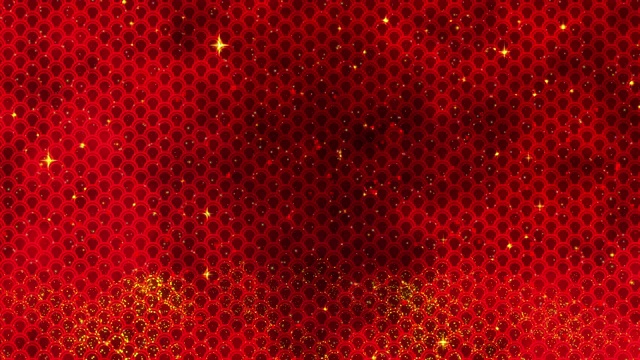 詳情圖-紅色的中國新年背景，金色的星星閃閃發(fā)光，還有龍的圖案。3D渲染可循環(huán)動(dòng)畫4k。魔幻新年快樂動(dòng)畫