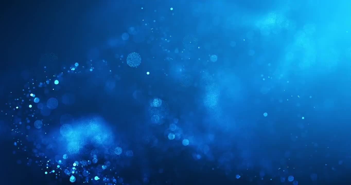 4k抽象粒子波Bokeh背景-蓝色，水，雪-美丽的闪光环