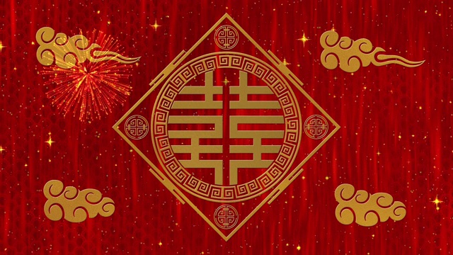 詳情圖-農(nóng)歷新年、春節(jié)以雙喜臨門為背景，象征彩云、星光閃爍。中國(guó)新年紅紙背景活動(dòng)。3,d渲染動(dòng)畫。無(wú)縫循環(huán)4k視頻