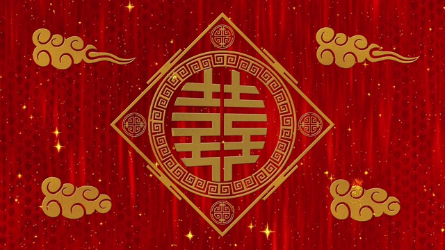詳情圖-農(nóng)歷新年、春節(jié)以雙喜臨門為背景，象征彩云、星光閃爍。中國(guó)新年紅紙背景活動(dòng)。3,d渲染動(dòng)畫。無(wú)縫循環(huán)4k視頻