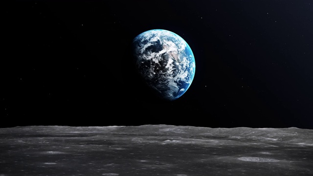 从行星地球的月球上观看，而在外层空间旋转的黑色背景与Starfield在4K分辨率