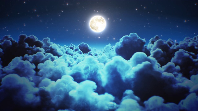 詳情圖-在月光下飛過夜晚的延時云。循環(huán)的3d動畫飛行通過午夜Cloudscape與閃爍的星星在天空。