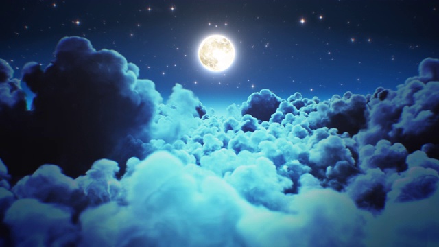 詳情圖-在月光下飛過夜晚的延時云。循環(huán)的3d動畫飛行通過午夜Cloudscape與閃爍的星星在天空。