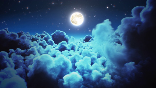 詳情圖-在月光下飛過夜晚的延時云。循環(huán)的3d動畫飛行通過午夜Cloudscape與閃爍的星星在天空。