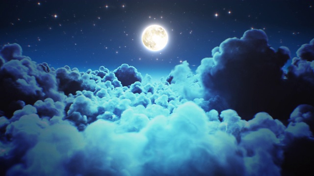 詳情圖-在月光下飛過夜晚的延時云。循環(huán)的3d動畫飛行通過午夜Cloudscape與閃爍的星星在天空。